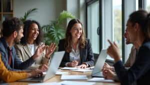 Un líder está dando instrucciones a un equipo